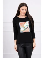Blúzka s 3D grafikou vtáka čierna