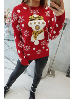 Vianočný sveter s medvedíkom červený