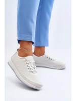 Skórzane Sportowe Buty Trampki Damskie Białe Lalnai