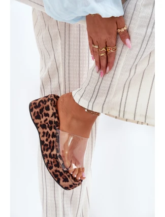 Klapki Damskie Z Transparentnym Paskiem Na Koturnie Panterka Meltiana