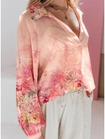 Dámske kvetinové oversize tričko FLOWERS pink FashionStreet DY0470