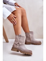 Zamszowe Botki Damskie Na Płaskim Obcasie Lewski 3610 Cappucino