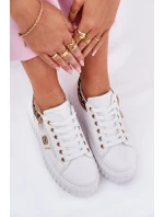 Buty Sportowe Damskie Na Platformie Z Eko Skóry Panterka Białe Velionna