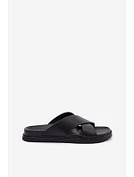 Big Star Pánske kožené papuče TT174217 Black