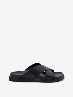 Big Star Pánske kožené papuče TT174217 Black