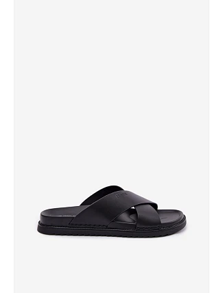 Big Star Pánske kožené papuče TT174217 Black