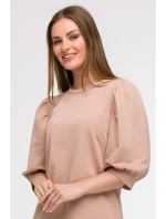 B291 Šaty áčkového strihu s rukávmi - mocca