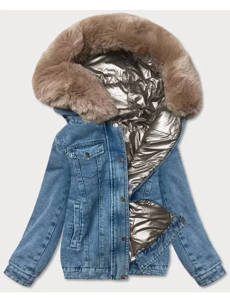 Svetlo modro-béžová obojstranná džínsová bunda pre prechodné obdobie (B9730-50012)