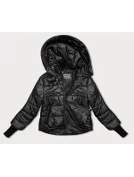 Krátka čierna dámska bunda S'West s látkovými sťahovacími lemami (B8189-1) Krátka čierna dámska bunda S'West s látkovými sťahovacími lemami (B8189-1)