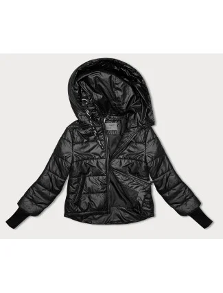 Krátka čierna dámska bunda S'West s látkovými sťahovacími lemami (B8189-1) Krátka čierna dámska bunda S'West s látkovými sťahovacími lemami (B8189-1)