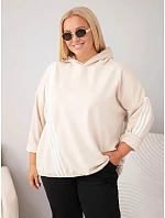 Dámska mikina Plus Size z viskózy s kapucňou a ozdobnými prúžkami, béžová Dámska mikina Plus Size z viskózy s kapucňou a ozdobnými prúžkami, béžová