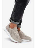 Skórzane Buty Sportowe Sneakersy Damskie S.Barski LR51-551 Beżowe