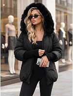 Dámska zimná prešívaná bunda s kožušinou, čierna, FashionStreet TY5995