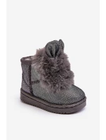 Dziecięce Śniegowce Ocieplane Futerkiem Z Uszkami Szare Betty