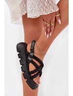 Sandały Damskie Na Platformie Z Paskami Czarne Filamira