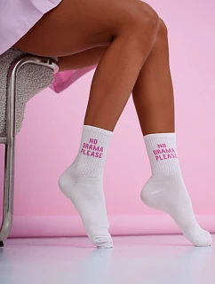 Dámské ponožky s nápisem No Drama Please bílé
