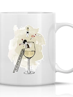 SKIP TO WINE - klasický biely keramický hrnček 300 ml