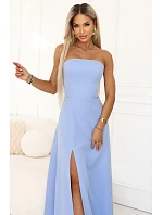 663-2 ELARA korzetové maxi šaty s rozparkom a zaväzovaním na chrbte - modré 663-2 ELARA korzetové maxi šaty s rozparkom a zaväzovaním na chrbte - modré