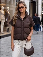 Krátka dámska prešívaná perová vesta, hnedá, FashionStreet TY5924 Krátka dámska prešívaná perová vesta, hnedá, FashionStreet TY5924