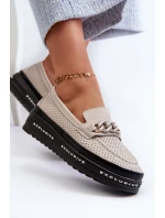 Mokasyny Damskie Skórzane Na Platformie Z Łańcuchem S.Barski LR618 Beżowe