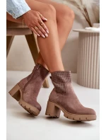 Botki Damskie Na Słupku Zapinane Na Zamek Eko Zamszowe Brązowe Rashmi