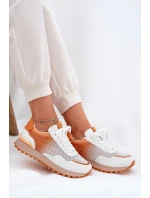 Skórzane Buty Sportowe Z Siateczką Damskie Vinceza 66775 Pomarańczowe