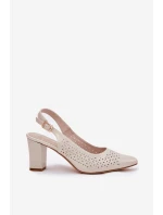 Ażurowe Sandały Ze Szpiczastymi Noskami Na Słupku Sergio Leone SK163 Perłowe