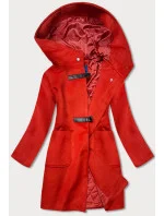 Krátky červený dámsky kabát s kapucňou (GSQ2311)