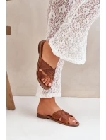 Skórzane Damskie Klapki Lewski Shoes 3682 Camel