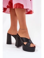 Klapki Damskie Na Platformie I Słupku Czarne Lenobos