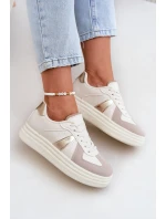 Eko Skórzane Sneakersy Damskie Na Platformie Beżowe Goriette