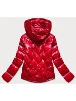 Červená prešívaná dámska bunda s kapucňou (R9562)