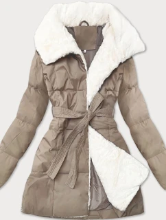Dámska bunda so stojačikom a kožušinou J Style svetlo béžová (16M9165-62)