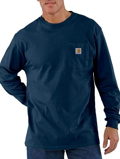 Tričko Carhartt Heavyweight s vreckom, s dlhými rukávmi, tmavomodré