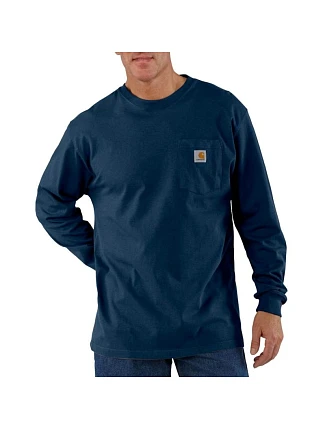 Tričko Carhartt Heavyweight s vreckom, s dlhými rukávmi, tmavomodré