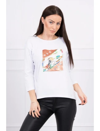 Blúzka s 3D grafikou vtáka biela Blúzka s 3D grafikou vtáka biela