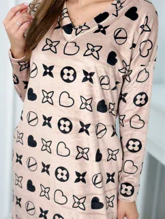 Zamatové šaty s ozdobným vzorom béžovej farby