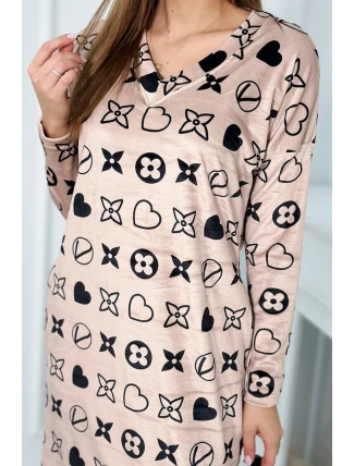 Zamatové šaty s ozdobným vzorom béžovej farby