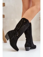 Zamszowe Kozaki Z Ażurową Cholewką Zazoo 3609 Czarne