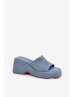 Materiałowe Klapki Damskie Na Platformie I Koturnie Jeansowe Afisal