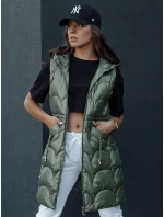 Dámska prešívaná vesta s kapucňou dlhá CHARMVEST zelená FashionStreet TY4453