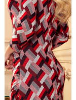 Čierno-červené dámske svetříkové šaty so vzorom 59-12