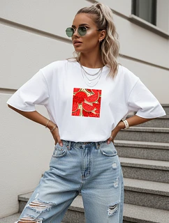 Dámske tričko oversize s potlačou, bavlnené, biele, FashionStreet NX9001RY