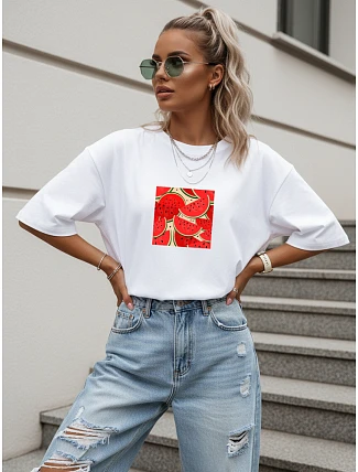Dámske tričko oversize s potlačou, bavlnené, biele, FashionStreet NX9001RY Dámske tričko oversize s potlačou, bavlnené, biele, FashionStreet NX9001RY