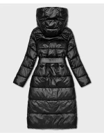 Obojstranná dlhá bunda s kapucňou čierna/béžová (P22-6638-1+62)