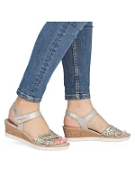 Dámske zlaté kožené sandále na platforme Remonte by Rieker R6266-90