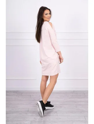 Šaty s 3D grafikou, krajková púdrovo ružová