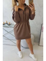 Zateplené šaty s kapucňou mocca Zateplené šaty s kapucňou mocca