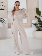Dámsky set širokých nohavíc a mikiny MINALIA beige FashionStreet AY0917