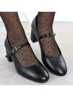 Čierne lodičky Sergio Leone na nízkom podpätku s remienkom PB176